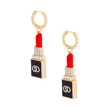 Load image into Gallery viewer, Gold Lipstick Charm Hoops
