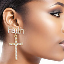 Load image into Gallery viewer, Drop Gold Faith and Cross Earrings for Women
