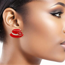 Load image into Gallery viewer, Studs Red Gold Camellia Ladies Hat Earrings Women
