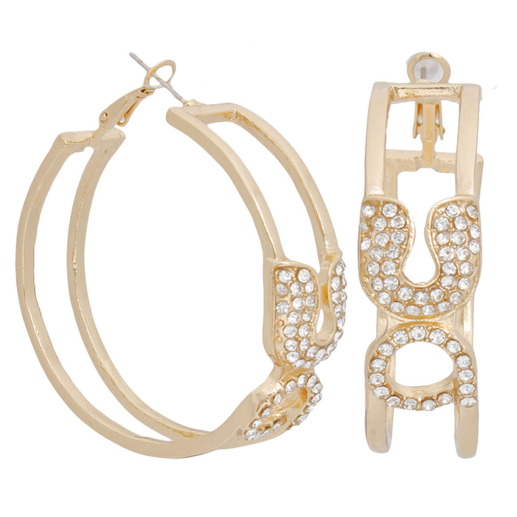 Hoops Gold Safety Pin Bling Earrings for Women