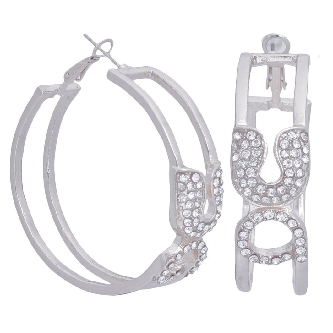 Hoops Silver Safety Pin Bling Earrings for Women