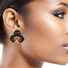 Load image into Gallery viewer, Studs Black Gold Afro Queen Earrings for Women
