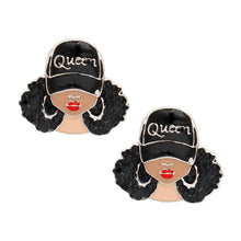 Load image into Gallery viewer, Studs Black Silver Afro Queen Earrings for Women
