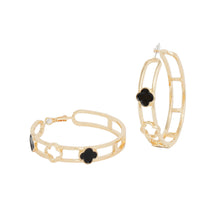 Load image into Gallery viewer, Hoops Gold Black Clover Wide Earrings for Women
