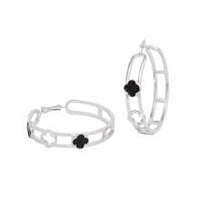 Load image into Gallery viewer, Hoops Silver Black Clover Wide Earrings for Women
