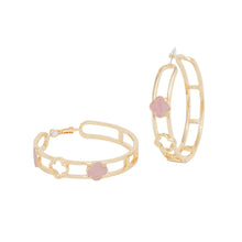 Load image into Gallery viewer, Hoops Gold Pink Clover Wide Earrings for Women
