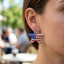 Load image into Gallery viewer, USA Flag Silver Star Patriotic Bling Stud Earrings
