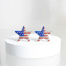 Load image into Gallery viewer, USA Flag Silver Star Patriotic Bling Stud Earrings

