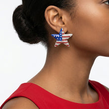 Load image into Gallery viewer, USA Flag Silver Star Patriotic Bling Stud Earrings
