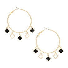 Load image into Gallery viewer, Hoops Gold Black Clover Dangle Charms Earrings
