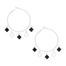 Load image into Gallery viewer, Hoops Silver Black Clover Dangle Charms Earrings
