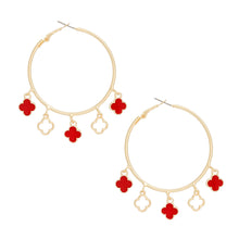 Load image into Gallery viewer, Hoops Gold Red Clover Dangle Charms Earrings Women
