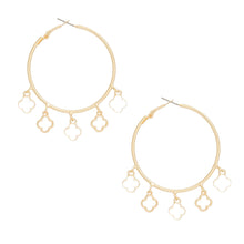 Load image into Gallery viewer, Hoops Gold White Clover Dangle Charms Earrings
