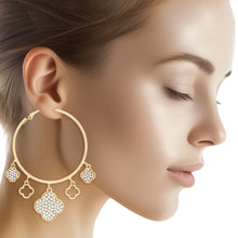 Load image into Gallery viewer, Hoops Gold Pave Quatrefoil Dangle Earrings Women
