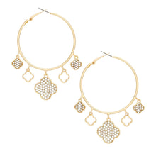 Load image into Gallery viewer, Hoops Gold Pave Quatrefoil Dangle Earrings Women
