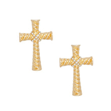 Load image into Gallery viewer, Stud Gold Cross Ridged Texture Earrings Women
