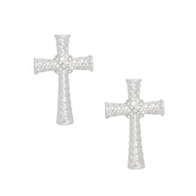 Load image into Gallery viewer, Stud Silver Cross Ridged Texture Earrings Women
