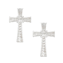 Load image into Gallery viewer, Stud Silver Cross Ridged Texture Earrings Women
