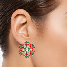 Load image into Gallery viewer, Stud Radiating Snowflake Red Green Earrings Women
