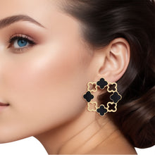 Load image into Gallery viewer, Stud Gold Clover Wreath Black Earrings for Women
