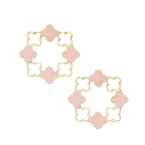 Stud Gold Clover Wreath Pink Earrings for Women