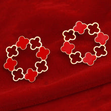 Load image into Gallery viewer, Stud Gold Clover Wreath Red Earrings for Women
