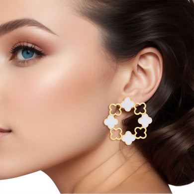 Stud Gold Clover Wreath White Earrings for Women