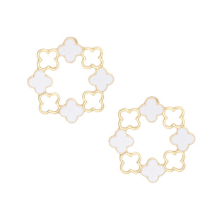 Stud Gold Clover Wreath White Earrings for Women