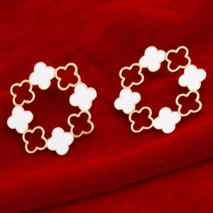 Stud Gold Clover Wreath White Earrings for Women