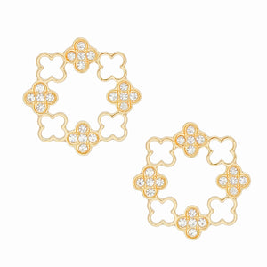 Stud Gold Clover Wreath Stone Earrings for Women