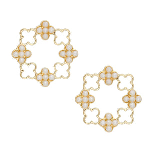 Stud Gold Clover Wreath Pearl Earrings for Women