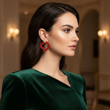 Load image into Gallery viewer, Hoop Red Resin Gold Quatrefoil Clover Earrings

