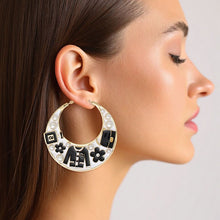 Load image into Gallery viewer, Hoop Fashion House Chic White and Gold Earrings
