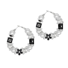 Load image into Gallery viewer, Hoop Uptown Glam Pearl Silver and Black Earrings
