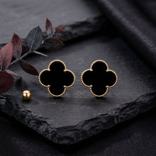Load image into Gallery viewer, Stud Large Black and Gold Quatrefoil Earrings
