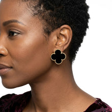 Load image into Gallery viewer, Stud Large Black and Gold Quatrefoil Earrings
