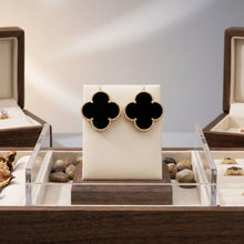 Load image into Gallery viewer, Stud Large Black and Gold Quatrefoil Earrings
