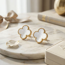 Load image into Gallery viewer, Stud Large Cream and Gold Quatrefoil Earrings
