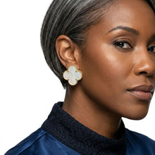 Load image into Gallery viewer, Stud Large Cream and Gold Quatrefoil Earrings
