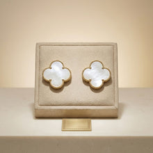 Load image into Gallery viewer, Stud Large Cream and Gold Quatrefoil Earrings
