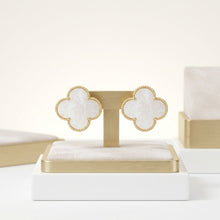 Load image into Gallery viewer, Stud Large Cream and Gold Quatrefoil Earrings
