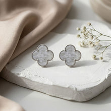 Load image into Gallery viewer, Stud Large White and Silver Quatrefoil Earrings
