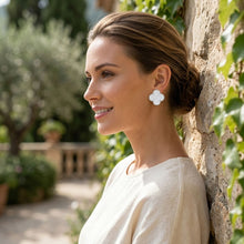 Load image into Gallery viewer, Stud Large White and Silver Quatrefoil Earrings
