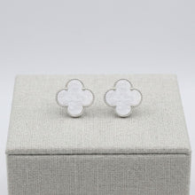 Load image into Gallery viewer, Stud Large White and Silver Quatrefoil Earrings
