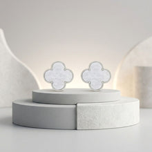 Load image into Gallery viewer, Stud Large White and Silver Quatrefoil Earrings
