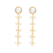 Load image into Gallery viewer, Dangle Dome Pearl Gold Looped Flower Earrings
