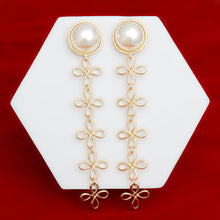 Load image into Gallery viewer, Dangle Dome Pearl Gold Looped Flower Earrings
