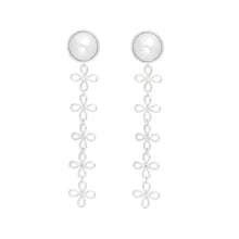 Load image into Gallery viewer, Dangle Dome Pearl Silver Looped Flower Earrings
