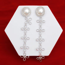 Load image into Gallery viewer, Dangle Dome Pearl Silver Looped Flower Earrings
