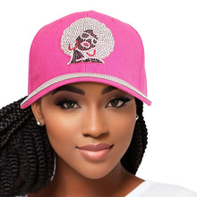 Load image into Gallery viewer, Hat Fuchsia Afro Rhinestone Baseball Cap for Women
